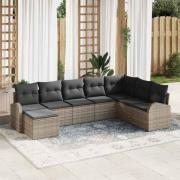 vidaXL Trädgårdsoffset med kudde 8 pcs Grå Poly rattan