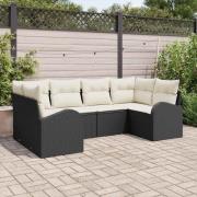 vidaXL Trädgårdsoffset med kudde med lagring 6 pcs Svart Poly rattan