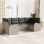 vidaXL Trädgårdsoffset med kudde med lagring 6 pcs Ljusgrå Poly rattan