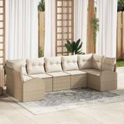 vidaXL Trädgårdsoffset med kudde 7 pcs Beige, vit Poly rattan