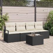 vidaXL Trädgårdsoffset med kudde 5 pcs Svart och kräm 55 x 55 x 37 cm
