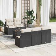 vidaXL Trädgårdsoffset med kudde 6 pcs Svart, Grädde 55 x 55 x 37 cm