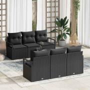 vidaXL Trädgårdsoffset med kudde med kudde 7 pcs Svart 55 x 55 x 37 cm