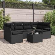 vidaXL Trädgårdsoffset med kudde med kudde 7 pcs Svart 55 x 55 x 37 cm