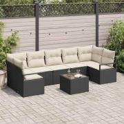 vidaXL Trädgårdsoffset med kudde 8 pcs Svart och kräm 55 x 55 x 37 cm
