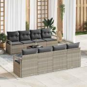 vidaXL Trädgårdsoffset med kudde 9 pcs Ljusgrå, Kol 55 x 55 x 37 cm