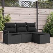 vidaXL Trädgårdsoffset 4 pcs Svart Poly Rattan, Pulverlackerat Stål