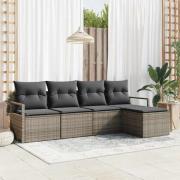 vidaXL Trädgårdsoffset 5 pcs Grå Poly Rattan och Pulverlackerad Stål