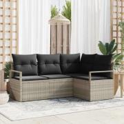 vidaXL Trädgårdsoffset 4 pcs Ljusgrå Poly Rattan, Pulverlackerat Stål