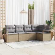 vidaXL Trädgårdsoffset med kudde med lagring 5 pcs Beige, ljusgrå