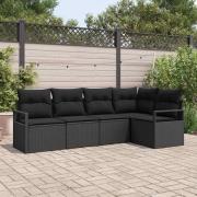 vidaXL Trädgårdsoffset 5 pcs Svart Poly Rattan och Pulverlackerad Stål