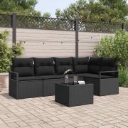 vidaXL Trädgårdsoffset 6 pcs Svart Poly Rattan, Pulverlackerat Stål