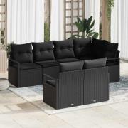 vidaXL Trädgårdsoffset 7 pcs Svart Poly Rattan, Pulverlackerat Stål