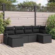 vidaXL Trädgårdsoffset 6 pcs Svart Poly Rattan, Pulverlackerat Stål
