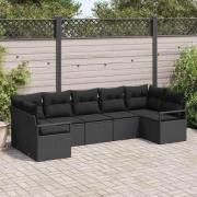 vidaXL Trädgårdsoffset 7 pcs Svart Poly Rattan, Pulverlackerat Stål
