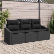 vidaXL Trädgårdsoffset 3 pcs Svart Poly Rattan, Pulverlackerat Stål
