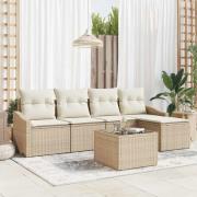 vidaXL Trädgårdsmöbelset med kudde 6 pcs Beige och gräddfärgad