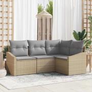 vidaXL Trädgårdsmöbelset med kudde med lagring 4 pcs Beige, ljusgrå