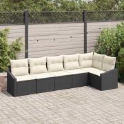 vidaXL Trädgårdsmöbelset med kudde med lagring 6 pcs Svart och kräm
