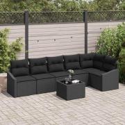 vidaXL Trädgårdsmöbelset 7 pcs Svart Poly Rattan, Pulverlackerat Stål
