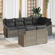 vidaXL Trädgårdsmöbelset 7 pcs Grå Poly Rattan och Pulverlackerad Stål