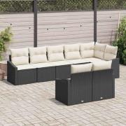 vidaXL Trädgårdsmöbelset med kudde med lagring 8 pcs Svart och kräm