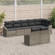 vidaXL Trädgårdsmöbelset 8 pcs Grå Poly Rattan, Pulverlackerat Stål