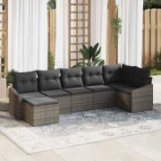 vidaXL Trädgårdsmöbelset 7 pcs Grå Poly Rattan och Pulverlackerad Stål