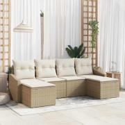 vidaXL Trädgårdsmöbelset med kudde med lagring 6 pcs Beige, Kräm