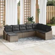 vidaXL Trädgårdsmöbelset 8 pcs Grå Poly Rattan, Pulverlackerat Stål