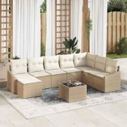 vidaXL Trädgårdsmöbelset med kudde 9 pcs Beige och gräddfärgad