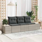 vidaXL Trädgårdsoffset 3 pcs Ljusgrå Poly Rattan, Pulverlackerat Stål