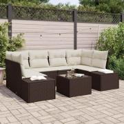 vidaXL Trädgårdsoffset med kudde 7 pcs Brun och Kräm 55 x 55 x 37 cm