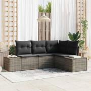 vidaXL Trädgårdsoffset 4 pcs Grå Poly Rattan och Pulverlackerad Stål
