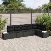 vidaXL Trädgårdsoffset 6 pcs Svart Poly Rattan och Pulverlackerad Stål