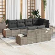 vidaXL Trädgårdsoffset 7 pcs Grå Poly Rattan, Pulverlackerat Stål