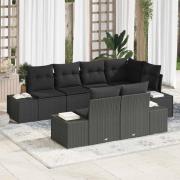 vidaXL Trädgårdsoffset 7 pcs Svart Poly Rattan, Pulverlackerat Stål