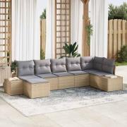 vidaXL Trädgårdsoffset med kudde med lagring 7 pcs Beige Poly rattan