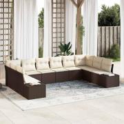 vidaXL Trädgårdsoffset 10 pcs Brun och gräddvit 344 x 209 x 85 cm