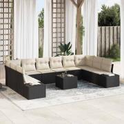vidaXL Trädgårdsoffset 11 pcs Svart och gräddvit 344 x 209 x 85 cm