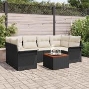 vidaXL Trädgårdsoffset med kudde 7 pcs Svart och kräm 55 x 55 x 37 cm