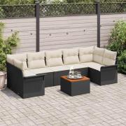 vidaXL Trädgårdsoffset med kudde 8 pcs Svart och kräm 55 x 55 x 37 cm
