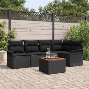 vidaXL Trädgårdsoffset med kudde med kudde 6 pcs Svart 55 x 55 x 37 cm