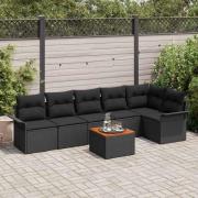 vidaXL Trädgårdsoffset med kudde med kudde 7 pcs Svart 55 x 55 x 37 cm