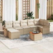 vidaXL Trädgårdsoffset med kudde 8 pcs Beige och gräddfärgad