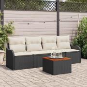vidaXL Trädgårdsoffset med kudde 5 pcs Svart och kräm 55 x 55 x 37 cm