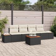 vidaXL Trädgårdsoffset med kudde med lagring 5 pcs Svart Poly rattan