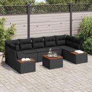 vidaXL Trädgårdsoffset med kudde med lagring 8 pcs Svart Poly rattan