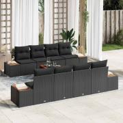 vidaXL Trädgårdsoffset med kudde med lagring 9 pcs Svart Poly rattan