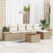 vidaXL Trädgårdsoffset med kudde 6 pcs beige och gräddvit Poly Rattan
